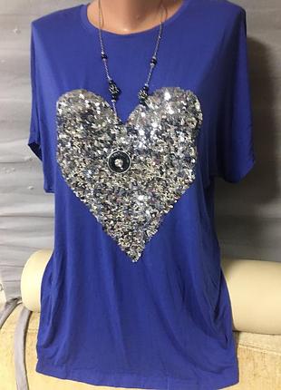 Натуральная длинная футболка пайетки