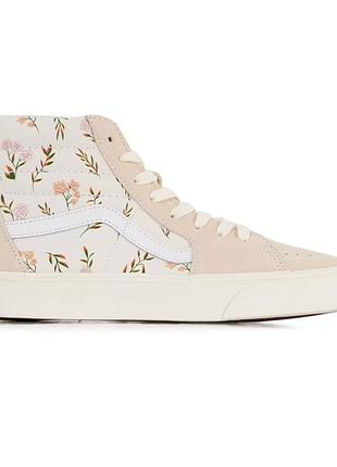 Женские высокие кеды vans sk8-hi floral embroidery 38 (24см) бежевые