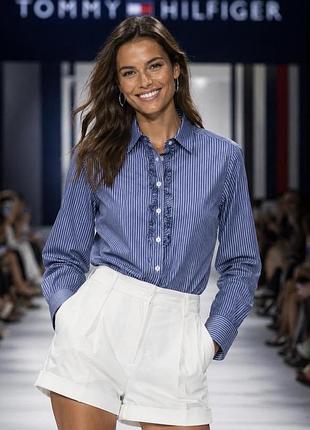 Жіноча сорочка tommy hilfiger, синя в смужку, xs, 100% бавовна