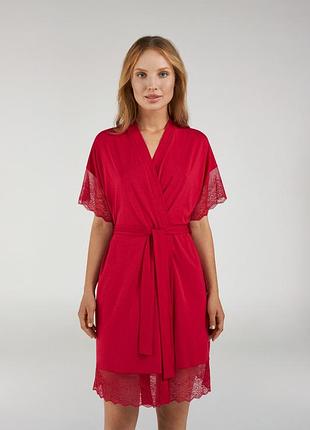Красный эротический халат с кружевом на запах. тм ellen коллекция scarlet m