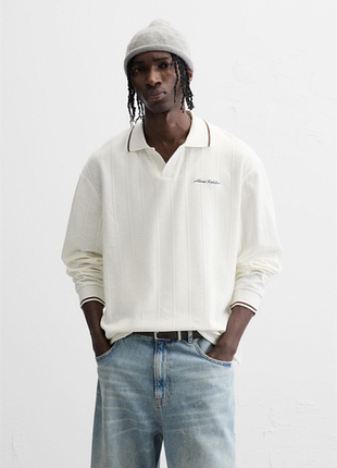 Кофта лонгслів zara x amb brodads поло 4087/354 oyster w