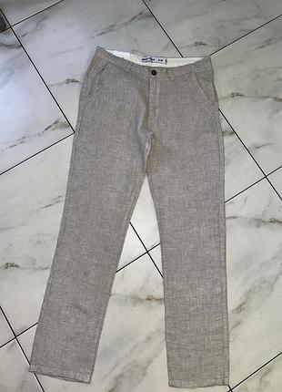 Мужские летние льняные светлые бежевые брюки штаны primark m-l (w32l30) 48-50