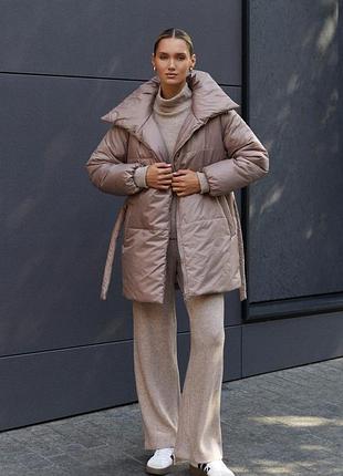 Бежевая куртка с поясом xxl-3xl