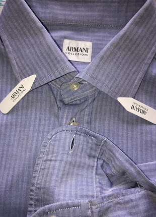 Преміальна чоловіча сорочка від люксового італійського бренду armani collezioni, slim fit, розмір l, блакитний, саржа ялинка, 100% бавовна