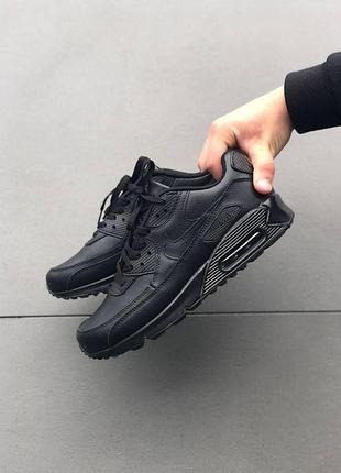 Чорні шкіряні кросівки найк ейр макс 90 унісекс nike air max 90 black 42