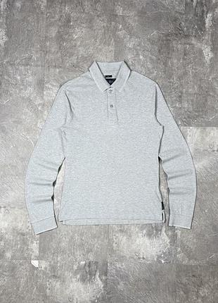 Чоловіче поло з довгим рукавом лонгслів armani jeans армані джинс сіре оригінал slim fit розмір s