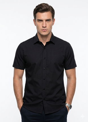 Рубашка льняная короткий рукав black stone 3720 black