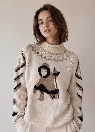 Кофта светр escada sport vintage merino wool inuit eskimo motif knit sweater mock neck s