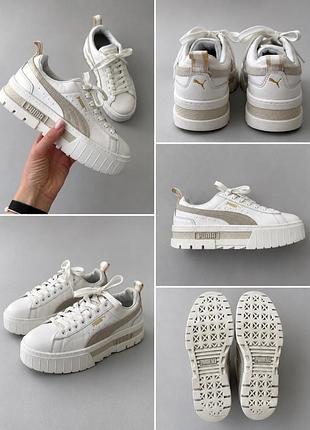 Puma mayze leather шкіряні кросівки на платформі 37 р. 23 см біло-бежеві оригінал