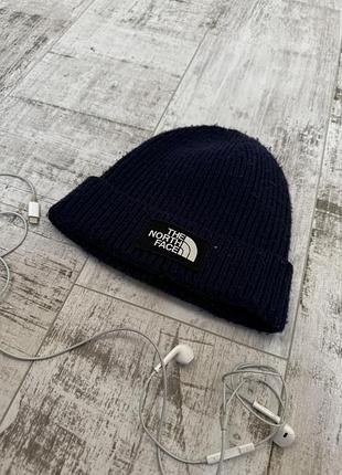 Шапка біні the north face акрилова темно-синя, one size