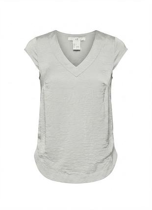 Светлая атласная блуза / топ h&m с v-образным вырезом и округлым низом / базовая блузочка