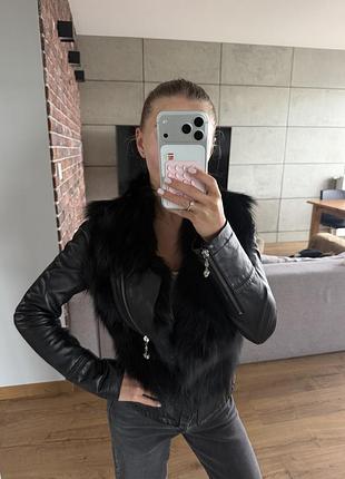 Philipp plein couture кожаная куртка с натуральным мехом