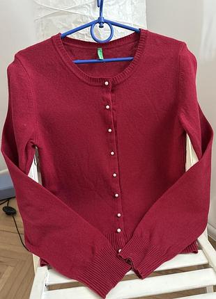 Вовняний кардиган benetton шерстяной женский кардиган