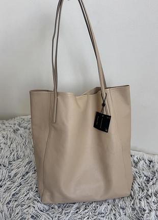 Шкіряна сумка-шопер massimo dutti