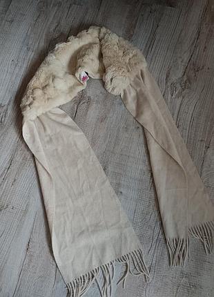 Теплий кашеміровий шарф queen of new york scarf rabbit з натуральним хутром кролика