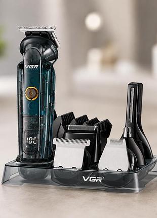 Машинка для стрижки волосся vgr v 102 green / професійний набір 6 в 1 vgr / тример+бритва+машинка для стрижки