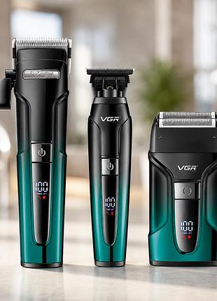 Набір для стрижки vgr v 694 green/black(машинка+триммер+шейвер) / комплект професійних машинок vgr