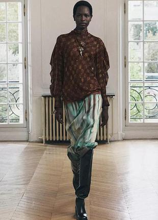 Сатинова міді спідниця zara коричнева бірюзова тай дай tie dye xs коричневая миди юбка 9007/093/700