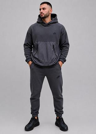 Чоловічий зимовий спортивний костюм nike з худі polar fleece теплий графіт,полар фліс