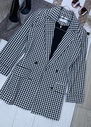Новий піджак bershka xs приталений піджак в клітинку жіночий піджак без застібок двобортний піджак чорно білий