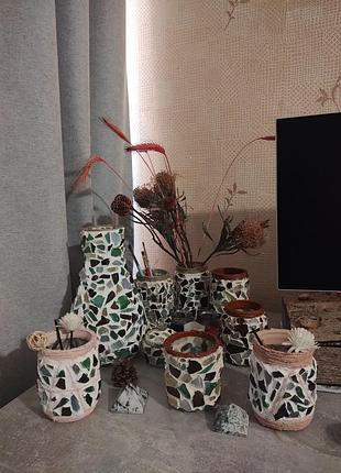 Стеклянные вазы, подсвечники, подставки под кисточки, для супичьих, для хранения украшений, в подарок, с разной отделкой, декором для вашего дома.