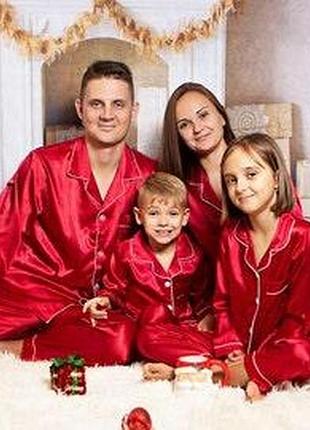 Парні піжами для всієї родини фемелі лук новорічні шовкові (40-52 xs-xxl) xl