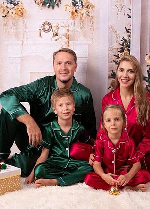 Парные пижамы для всей семьи фемели лук новогодние шелковые изумруд (40-52 xs-xxl) 3xl