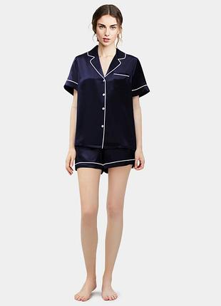 Жіноча піжама з шортами шовкова атласна синя ( розміри 42-54 xs-xxxl) xxl