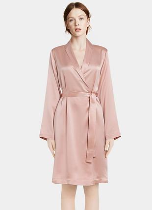 Женский шелковый халат с воротником пыльно розового цвета (размеры 42-58 xs- 4xl) 3xl