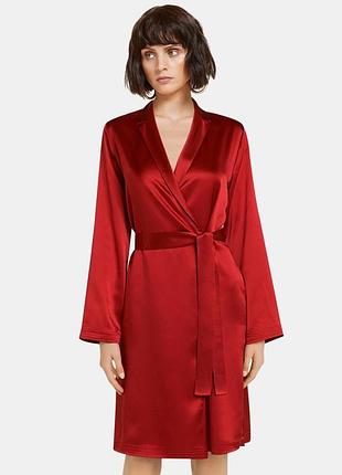 Женский шелковый халат с воротником бордо (размеры 42-58 xs- 4xl) xs