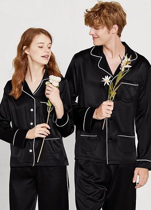 Пижамы парные фемели лук шелковые черные он и она (40-52 xs-xxl) 44