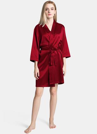 Жіночий шовковий халат короткий бордовий (розміри 42-58 xs - 4xl) 2xl