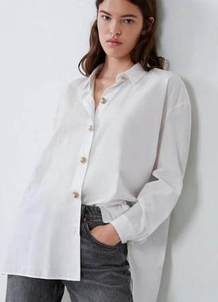 Белая удлиненная рубашка оверсайз от zara🤍🤍