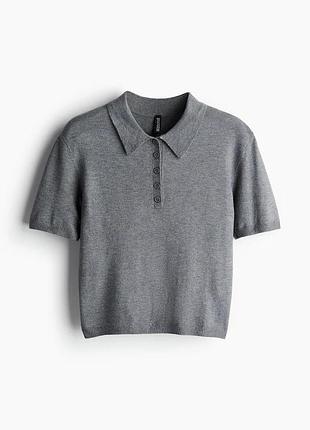 Вʼязана футболка поло сіра h&m жіноча м