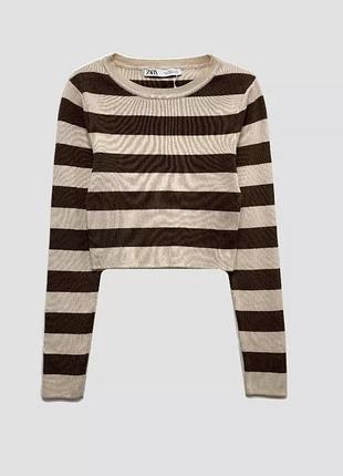 Стильний трикотажний кроп-топ у смужку zara в ідеалі, в розмірі s
