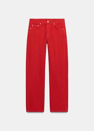 Новые красные прямые женские джинсы средняя посадка zara zw collection, 42 (может быть на 40), 100% хлопок
