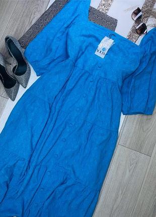 Нова міді сукня yours 5xl 6xl блакитна сукня ярусна плаття батал з обʼємними рукавами сукня кльош з ґудзиками сукня великого розміру