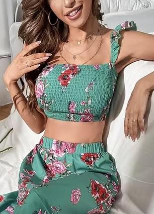 Shein топ резинка топик кроп майка в квіти