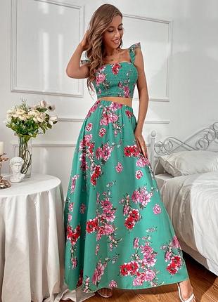 Shein топ резинка топик кроп майка в квіти