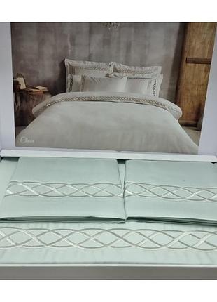 Постільна білизна tivolyo home chain su yesil преміумсатин із вишивкою євро