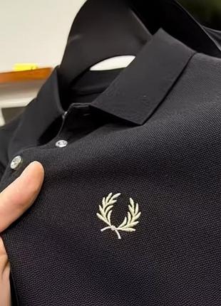 Футболка поло fred perry чорна чоловіча класична бавовняна сорочка поло з коміром стильна брендова чоловіча одяг casual streetwear повсякденна літня
