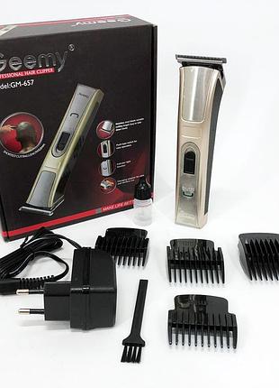 Машинка для стрижки gemei gm-657 бездротова з комплектом насадок, перукарські машинки