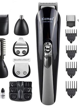 Тример чоловічий kemei km-600 універсальний 11 в 1 для стрижки волосся та гоління бороди та носа, бездротовий