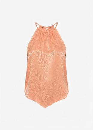 Яркий персиковый атласный топ miss selfridge с анималистичным принтом, американской проймой и открытой спиной