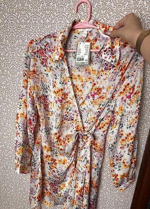 Нова сукня h&m з бірками, розмір m (ефект плісе, квітковий принт)