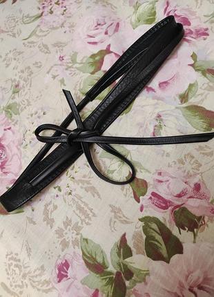Тонкий шкіряний пояс-кушак на зав'язках (vera pelle, made in italy)