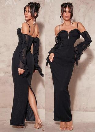 Распродажа платье prettylittlething с открытыми плечами и оборками