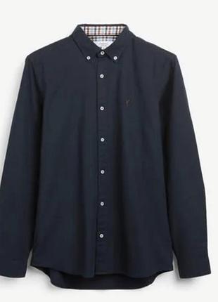 Рубашка next navy blue slim long sleeve stretch oxford shirt р.3xl состояние новой