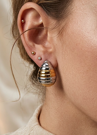 Сережки золотисто-сріблясті нержавіюча сталь stainless steel