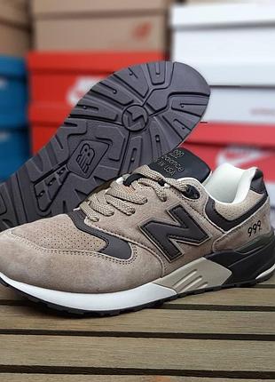 Мужские качественные и стильные кроссовки new balance 999 бежевые с коричневым